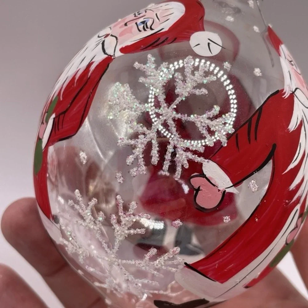Vintage Hand Painted Santa Blown Glass Teardrop Christmas Ornaments Set of‎ 2